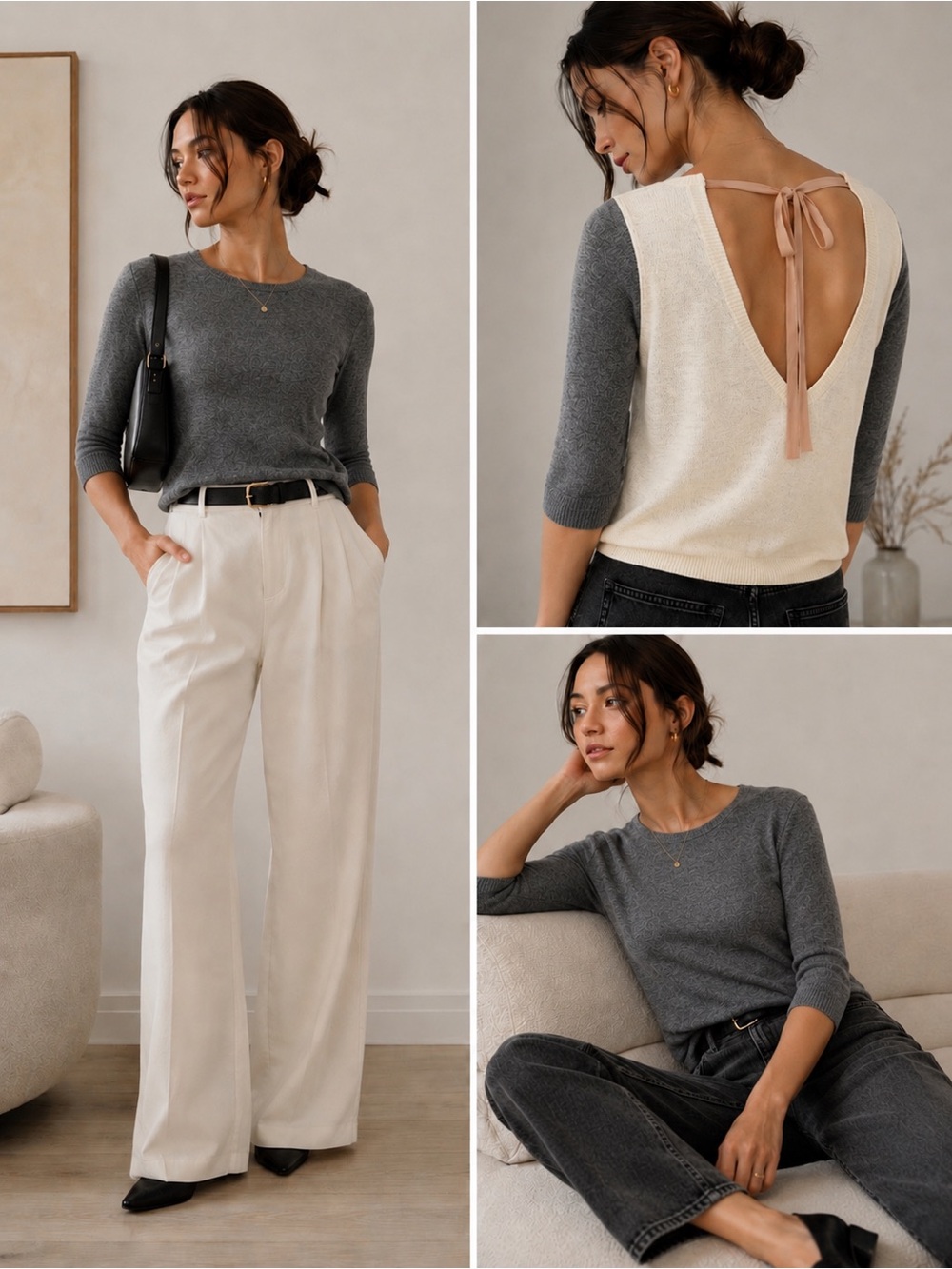 Babaton Gray and cream Open Back Top